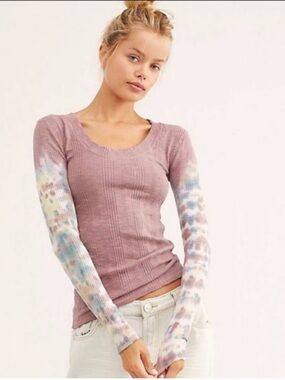 We The Free People Big Sur Tie-Dye Long Sleeve Thermal Ribbed Top